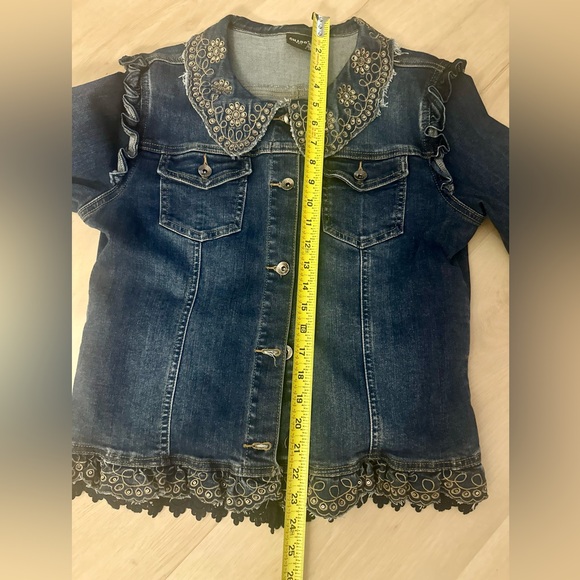 ONADO Paris Women’s Embroidered Lace Asymmetric Hem Cotton Denim Jacket Sz XL/42 - Picture 13 of 13